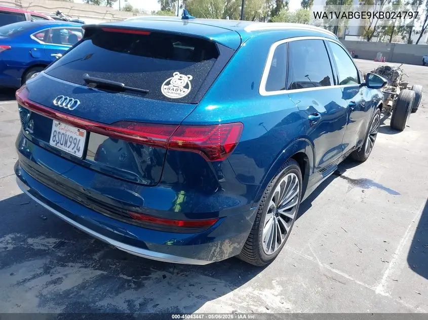 2019 Audi E-Tron Premium Plus VIN: WA1VABGE9KB024797 Lot: 45043447