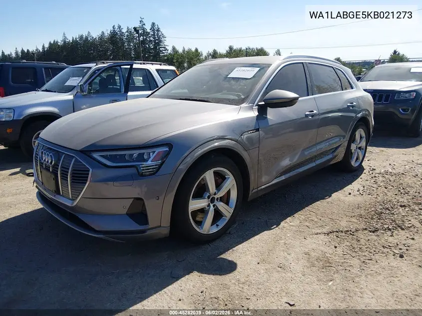 2019 Audi E-Tron Premium Plus VIN: WA1LABGE5KB021273 Lot: 45282039