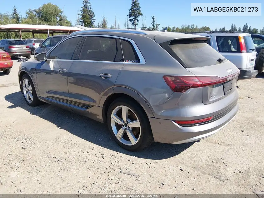 2019 Audi E-Tron Premium Plus VIN: WA1LABGE5KB021273 Lot: 45282039