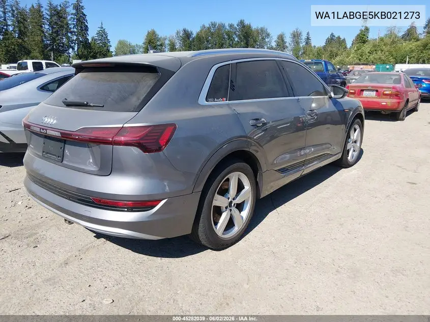 2019 Audi E-Tron Premium Plus VIN: WA1LABGE5KB021273 Lot: 45282039