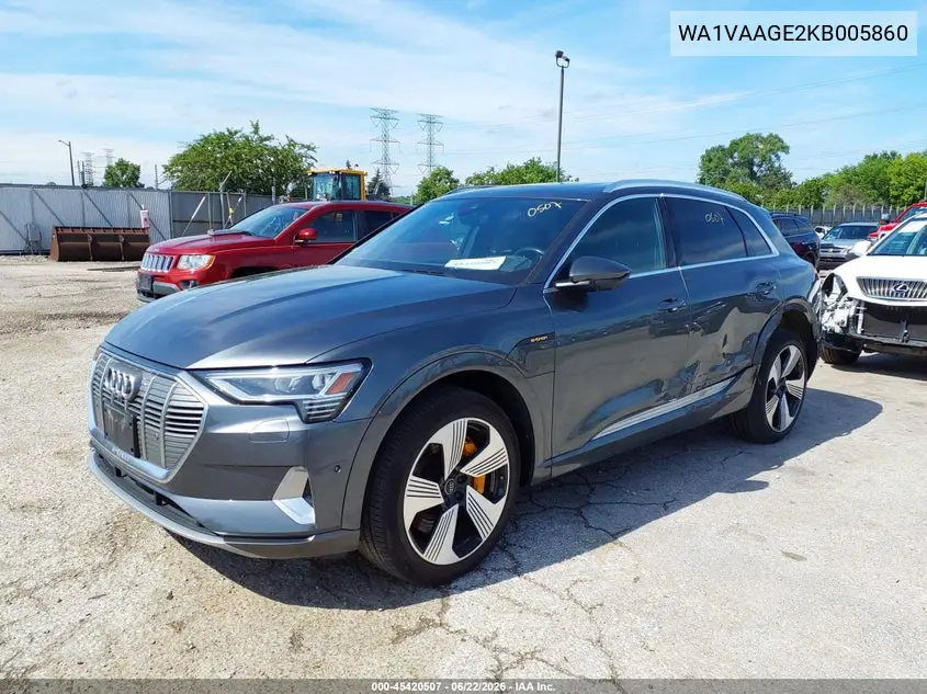 2019 Audi E-Tron Premium Plus VIN: WA1VAAGE2KB005860 Lot: 45420507