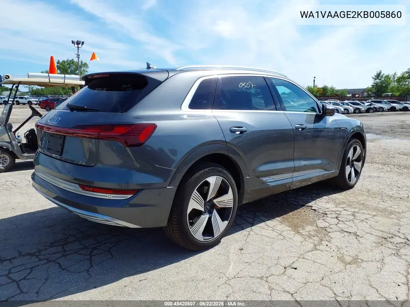 2019 Audi E-Tron Premium Plus VIN: WA1VAAGE2KB005860 Lot: 45420507