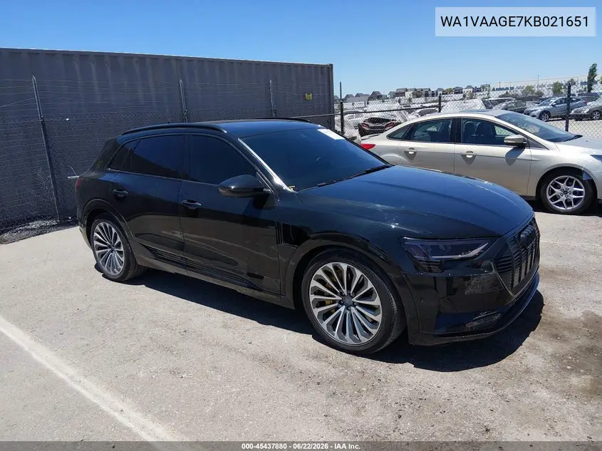 2019 Audi E-Tron Premium Plus VIN: WA1VAAGE7KB021651 Lot: 45437880