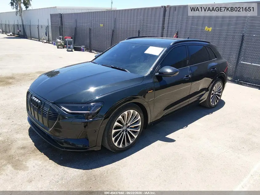 2019 Audi E-Tron Premium Plus VIN: WA1VAAGE7KB021651 Lot: 45437880