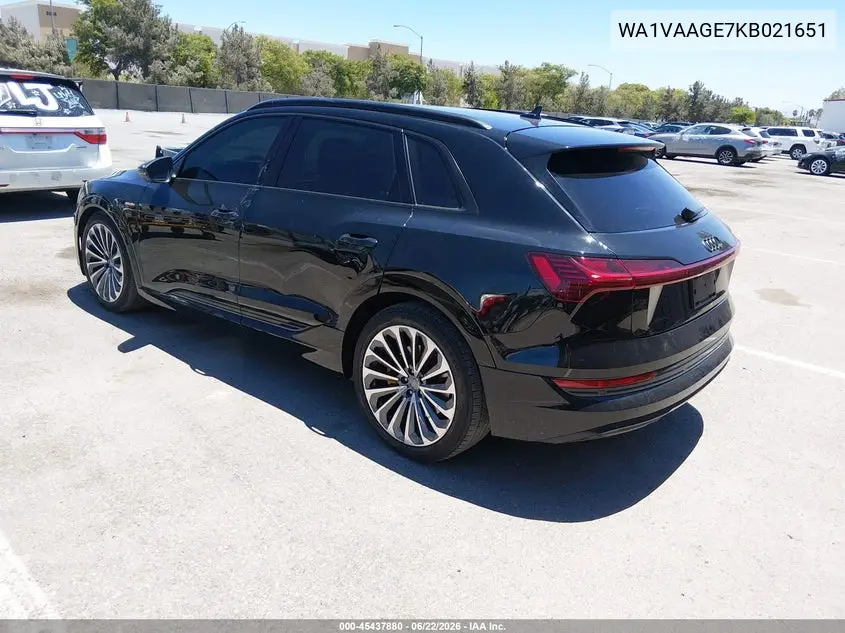 2019 Audi E-Tron Premium Plus VIN: WA1VAAGE7KB021651 Lot: 45437880