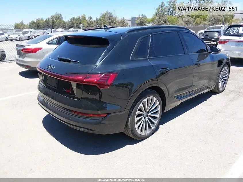 2019 Audi E-Tron Premium Plus VIN: WA1VAAGE7KB021651 Lot: 45437880