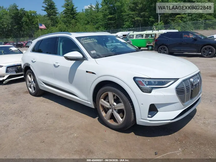 2019 Audi E-Tron Premium Plus VIN: WA1LAAGEXKB022848 Lot: 45486551