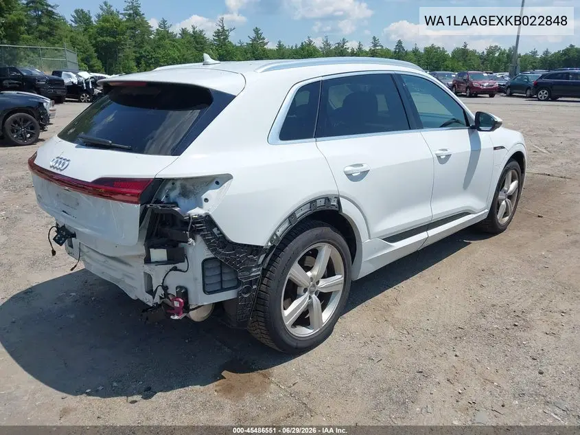 2019 Audi E-Tron Premium Plus VIN: WA1LAAGEXKB022848 Lot: 45486551