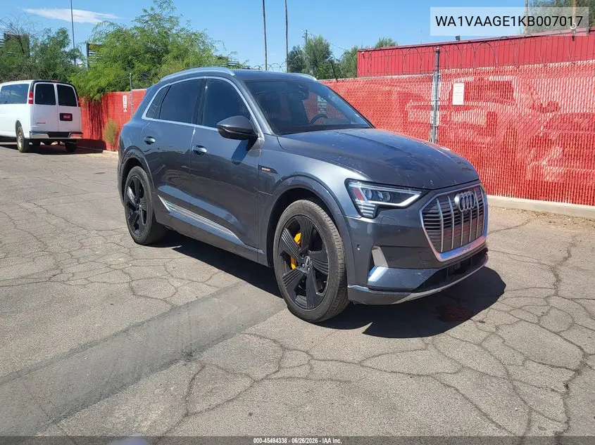 2019 Audi E-Tron Premium Plus VIN: WA1VAAGE1KB007017 Lot: 45494338