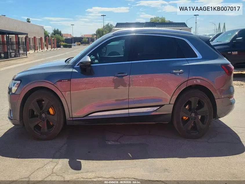 2019 Audi E-Tron Premium Plus VIN: WA1VAAGE1KB007017 Lot: 45494338