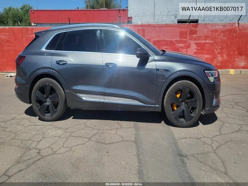 2019 Audi E-Tron Premium Plus VIN: WA1VAAGE1KB007017 Lot: 45494338