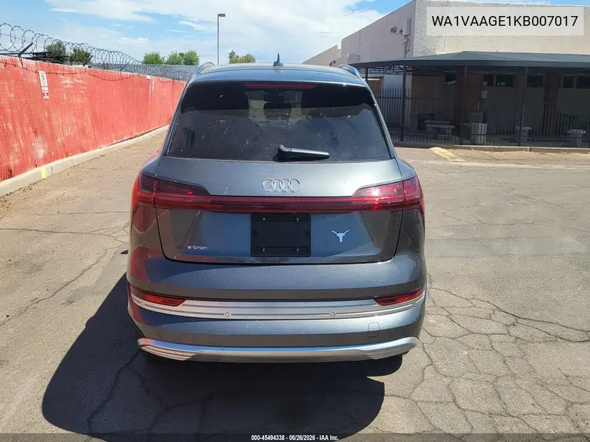 2019 Audi E-Tron Premium Plus VIN: WA1VAAGE1KB007017 Lot: 45494338