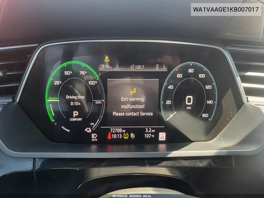 2019 Audi E-Tron Premium Plus VIN: WA1VAAGE1KB007017 Lot: 45494338