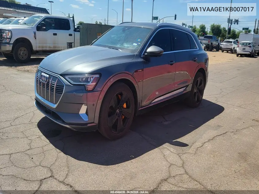 2019 Audi E-Tron Premium Plus VIN: WA1VAAGE1KB007017 Lot: 45494338