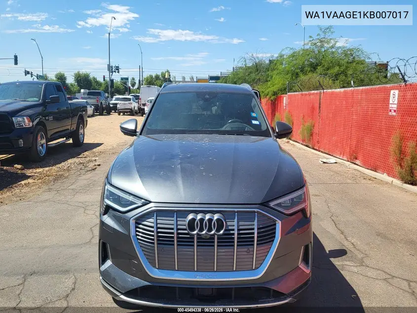 2019 Audi E-Tron Premium Plus VIN: WA1VAAGE1KB007017 Lot: 45494338