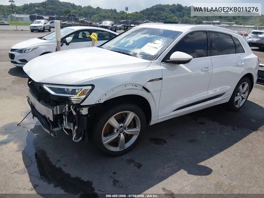 2019 Audi E-Tron Premium Plus VIN: WA1LAAGE2KB011276 Lot: 45512006