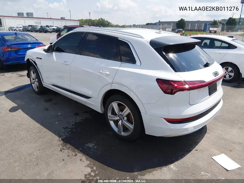 2019 Audi E-Tron Premium Plus VIN: WA1LAAGE2KB011276 Lot: 45512006