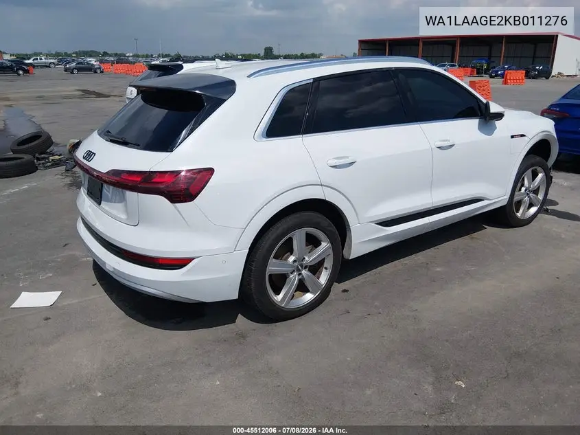 2019 Audi E-Tron Premium Plus VIN: WA1LAAGE2KB011276 Lot: 45512006