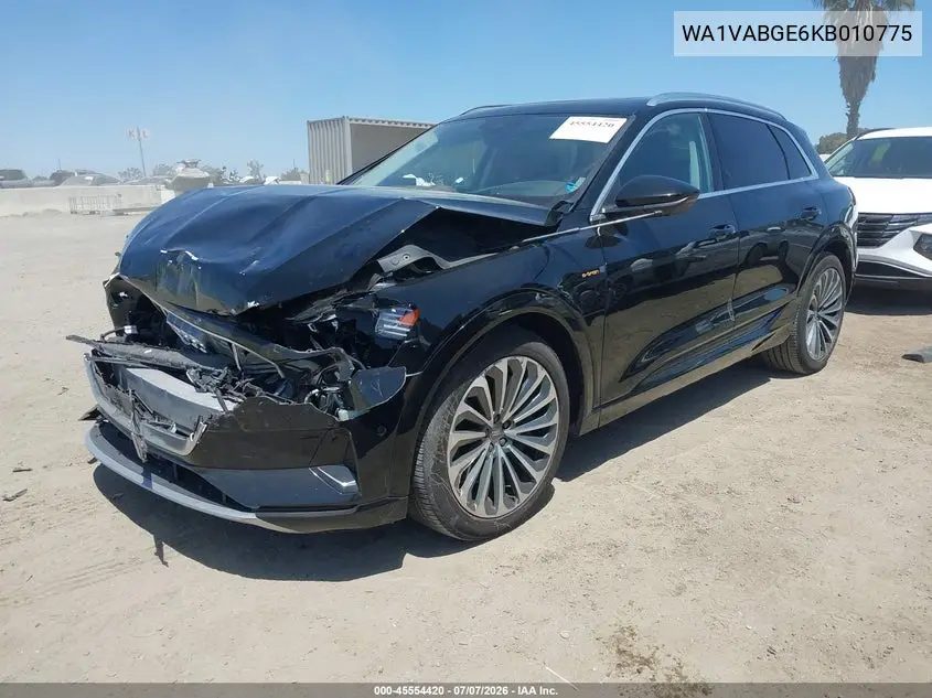 2019 Audi E-Tron Premium Plus VIN: WA1VABGE6KB010775 Lot: 45554420