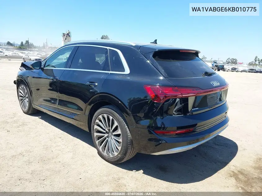 2019 Audi E-Tron Premium Plus VIN: WA1VABGE6KB010775 Lot: 45554420