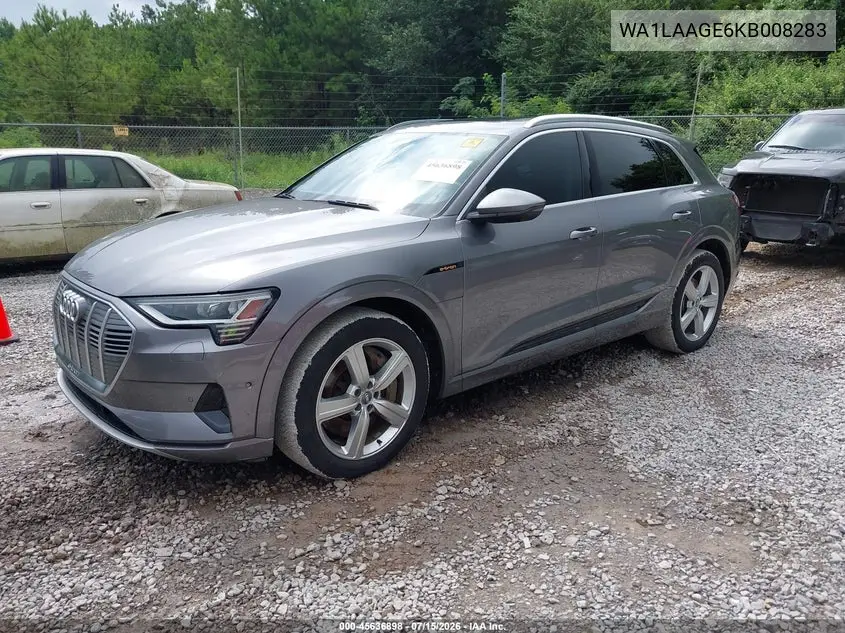 2019 Audi E-Tron Premium Plus VIN: WA1LAAGE6KB008283 Lot: 45636898