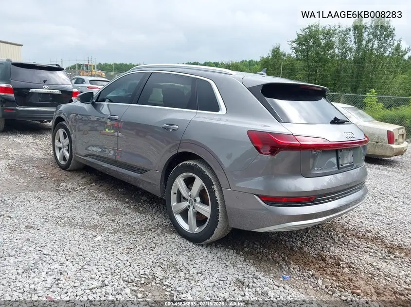 2019 Audi E-Tron Premium Plus VIN: WA1LAAGE6KB008283 Lot: 45636898