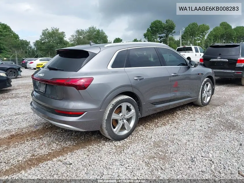 2019 Audi E-Tron Premium Plus VIN: WA1LAAGE6KB008283 Lot: 45636898