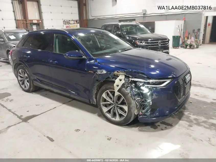 2021 Audi E-Tron Premium Plus Quattro VIN: WA1LAAGE2MB037816 Lot: 44390672