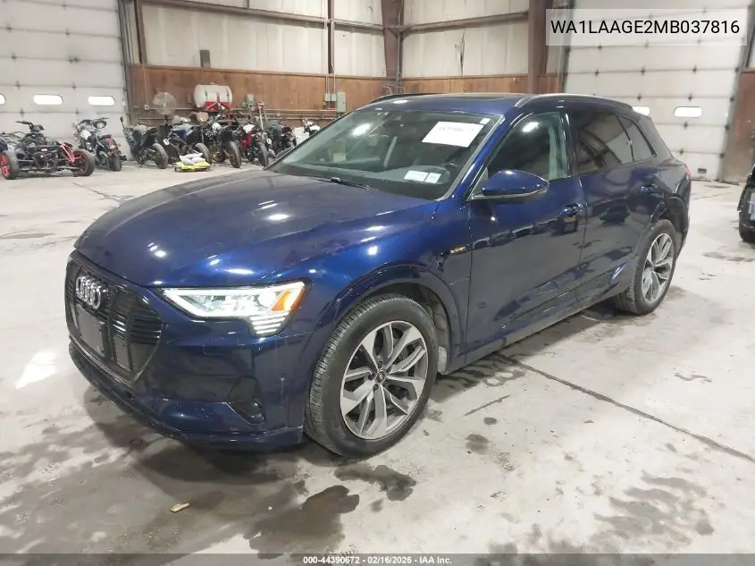 2021 Audi E-Tron Premium Plus Quattro VIN: WA1LAAGE2MB037816 Lot: 44390672