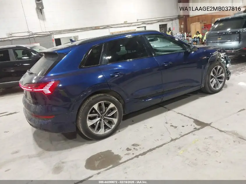 2021 Audi E-Tron Premium Plus Quattro VIN: WA1LAAGE2MB037816 Lot: 44390672