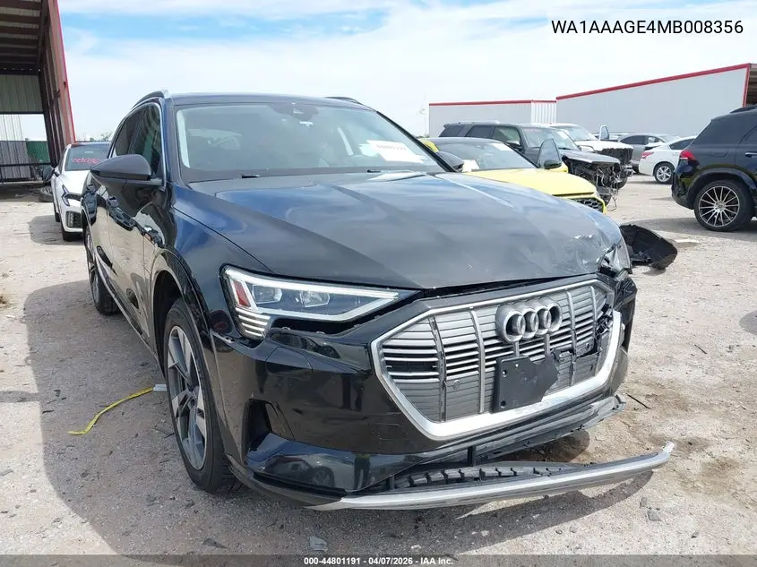 2021 Audi E-Tron Premium Quattro VIN: WA1AAAGE4MB008356 Lot: 44801191