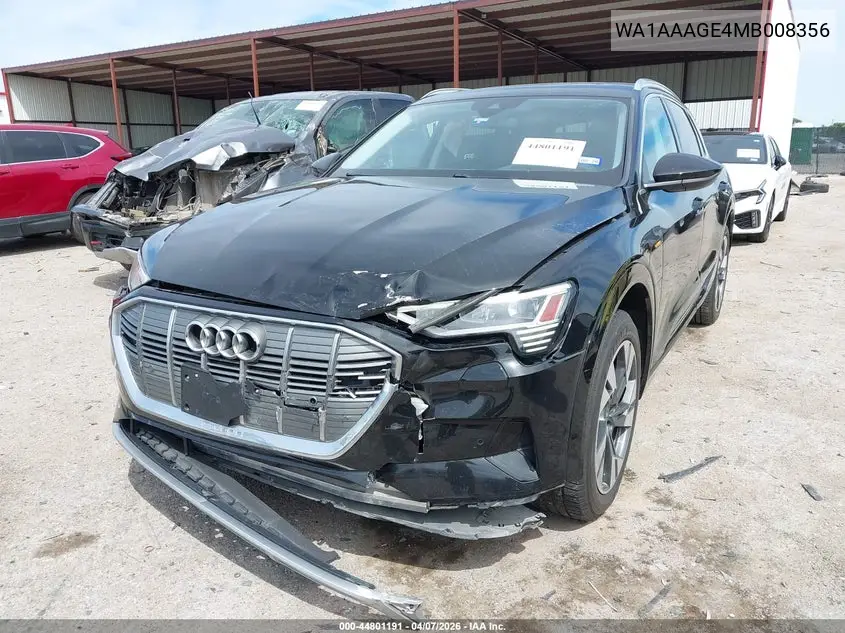 2021 Audi E-Tron Premium Quattro VIN: WA1AAAGE4MB008356 Lot: 44801191