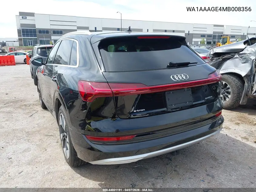 2021 Audi E-Tron Premium Quattro VIN: WA1AAAGE4MB008356 Lot: 44801191