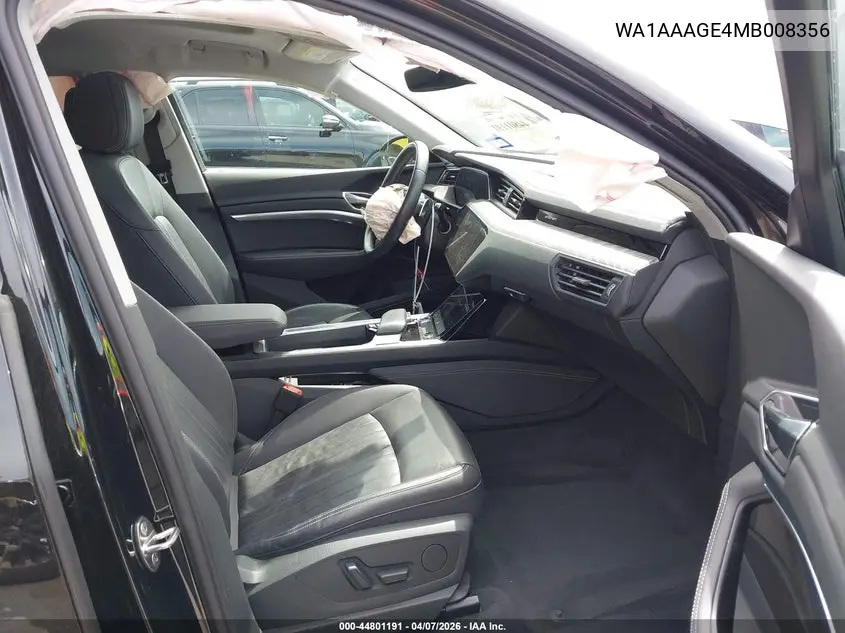 2021 Audi E-Tron Premium Quattro VIN: WA1AAAGE4MB008356 Lot: 44801191
