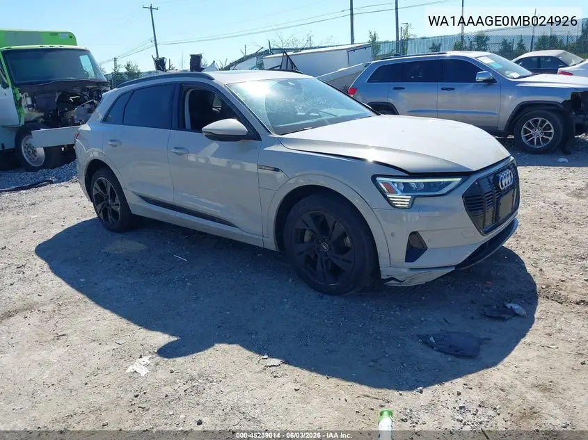 2021 Audi E-Tron Premium Quattro VIN: WA1AAAGE0MB024926 Lot: 45239014