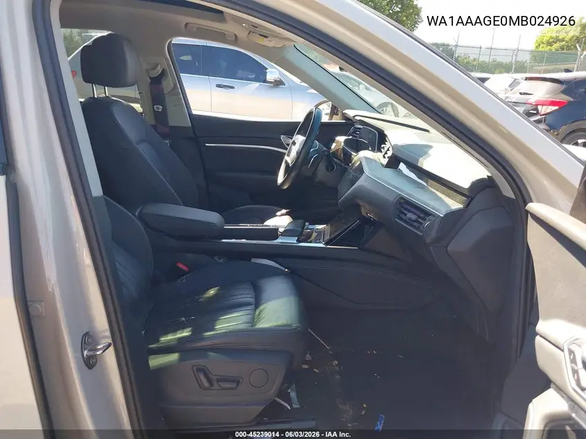 2021 Audi E-Tron Premium Quattro VIN: WA1AAAGE0MB024926 Lot: 45239014