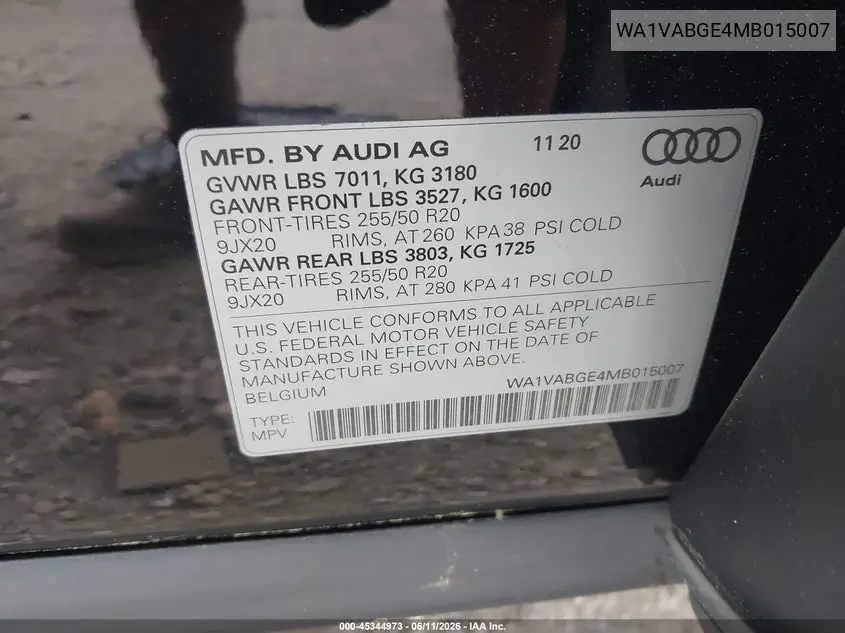 2021 Audi E-Tron Prestige Quattro VIN: WA1VABGE4MB015007 Lot: 45344973