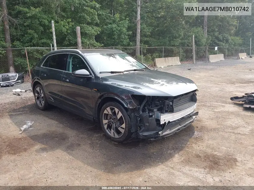2021 Audi E-Tron Premium Plus Quattro VIN: WA1LAAGE7MB010742 Lot: 45635885