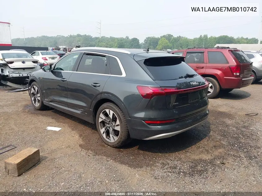 2021 Audi E-Tron Premium Plus Quattro VIN: WA1LAAGE7MB010742 Lot: 45635885
