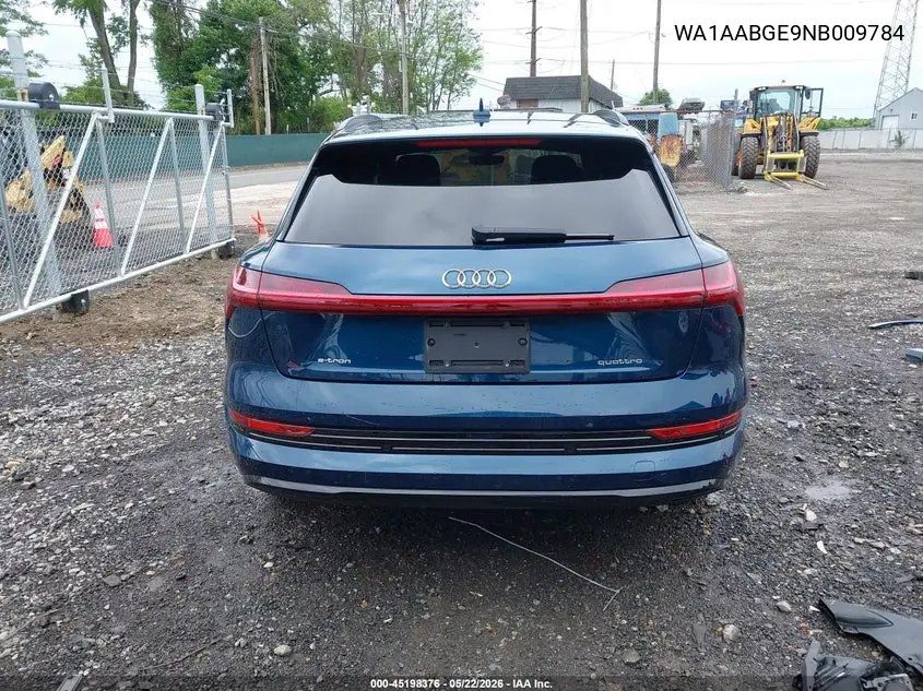 2022 Audi E-Tron Premium Quattro VIN: WA1AABGE9NB009784 Lot: 45198376
