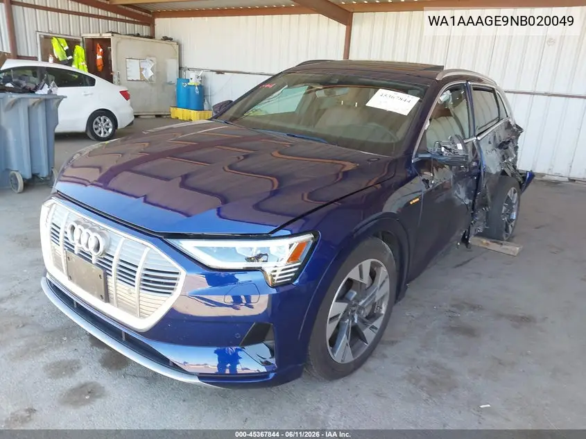 2022 Audi E-Tron Premium Quattro VIN: WA1AAAGE9NB020049 Lot: 45367844