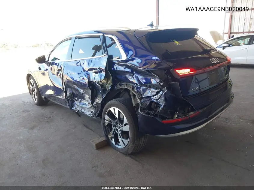 2022 Audi E-Tron Premium Quattro VIN: WA1AAAGE9NB020049 Lot: 45367844