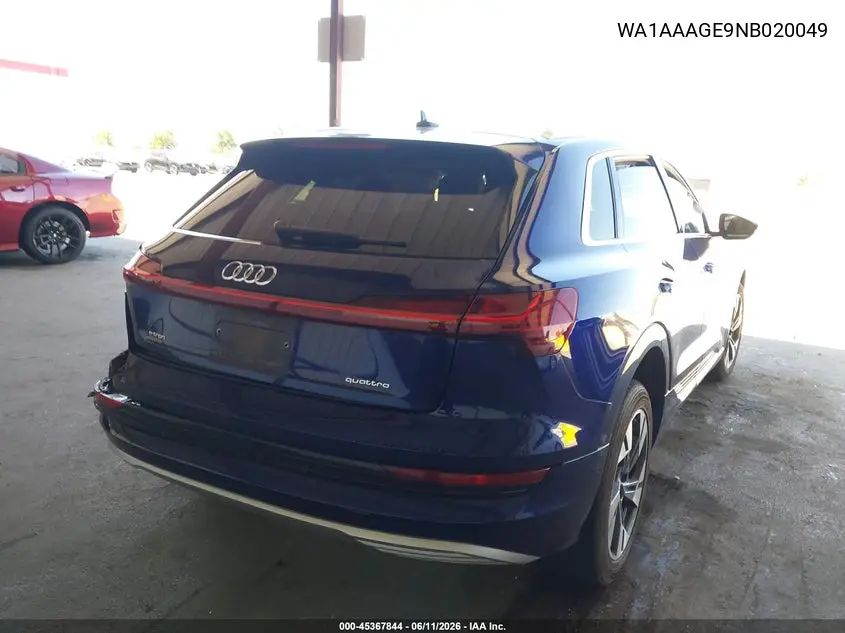 2022 Audi E-Tron Premium Quattro VIN: WA1AAAGE9NB020049 Lot: 45367844