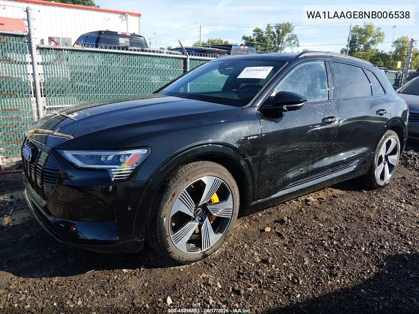 2022 Audi E-Tron Premium Plus Quattro VIN: WA1LAAGE8NB006538 Lot: 45396853
