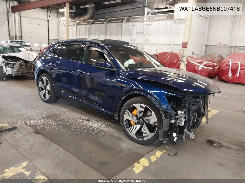 2022 Audi E-Tron Premium Plus Quattro VIN: WA1LABGE6NB007418 Lot: 45497767