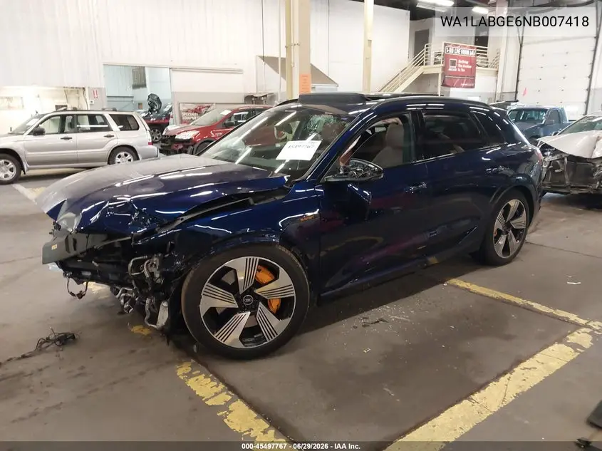 2022 Audi E-Tron Premium Plus Quattro VIN: WA1LABGE6NB007418 Lot: 45497767