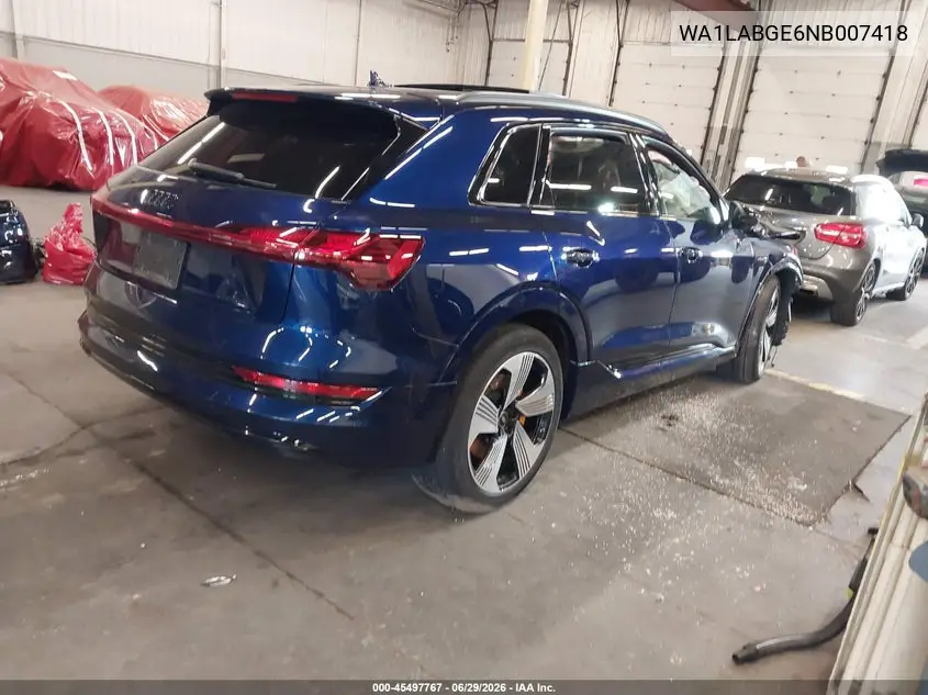 2022 Audi E-Tron Premium Plus Quattro VIN: WA1LABGE6NB007418 Lot: 45497767