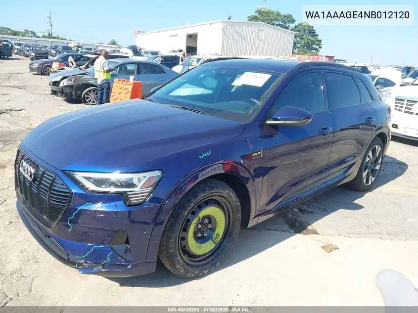 2022 Audi E-Tron Premium Quattro VIN: WA1AAAGE4NB012120 Lot: 45538203