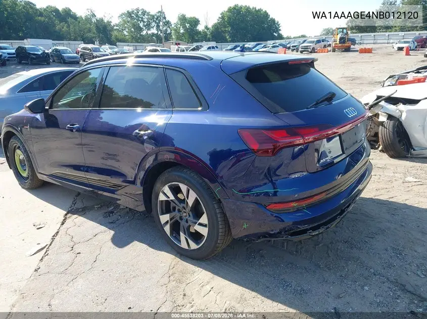 2022 Audi E-Tron Premium Quattro VIN: WA1AAAGE4NB012120 Lot: 45538203