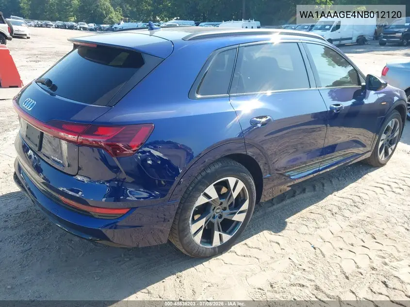 2022 Audi E-Tron Premium Quattro VIN: WA1AAAGE4NB012120 Lot: 45538203